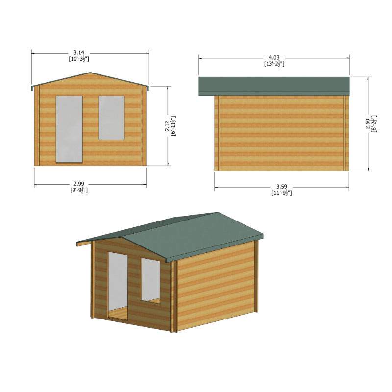 Loxley 3m x 3.7m Boston Log Cabin - 28mm