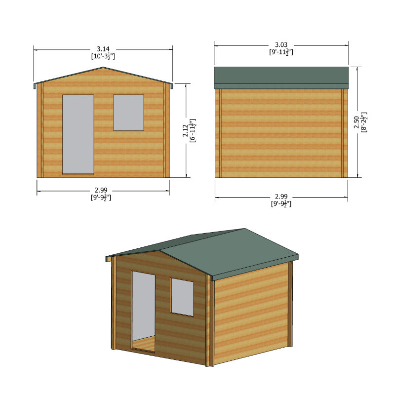 Loxley 3m x 3m Bexley Log Cabin - 19mm | Sheds.co.uk