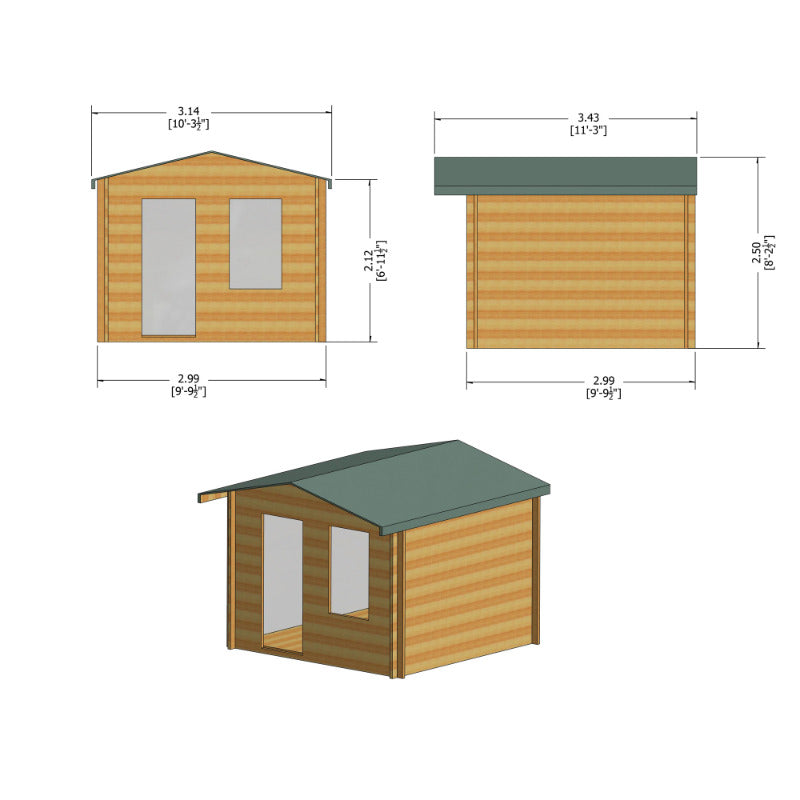 Loxley 3m x 3m Boston Log Cabin - 28mm | Sheds.co.uk