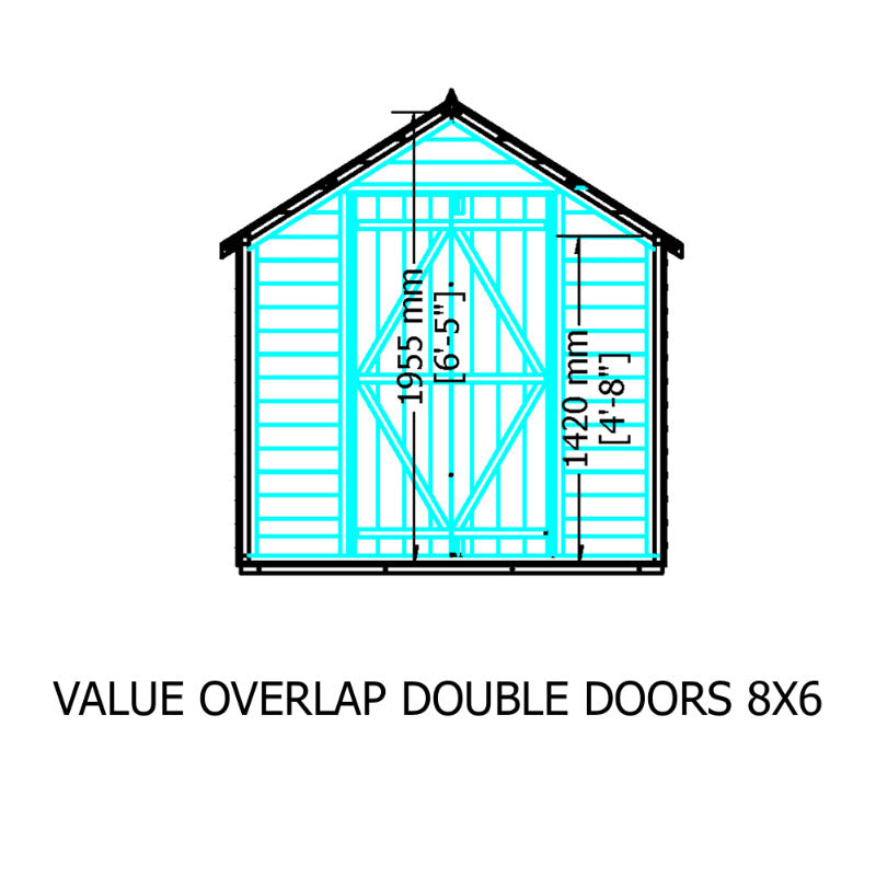 Loxley 6' x 8' Windowless Double Door Overlap Apex Shed