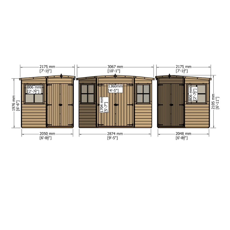 Loxley 7' x 7' Pressure Treated Shiplap Corner Shed | Sheds.co.uk