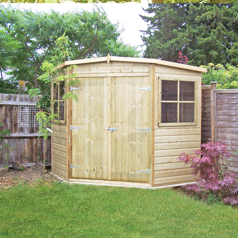 Loxley 7' x 7' Pressure Treated Shiplap Corner Shed | Sheds.co.uk