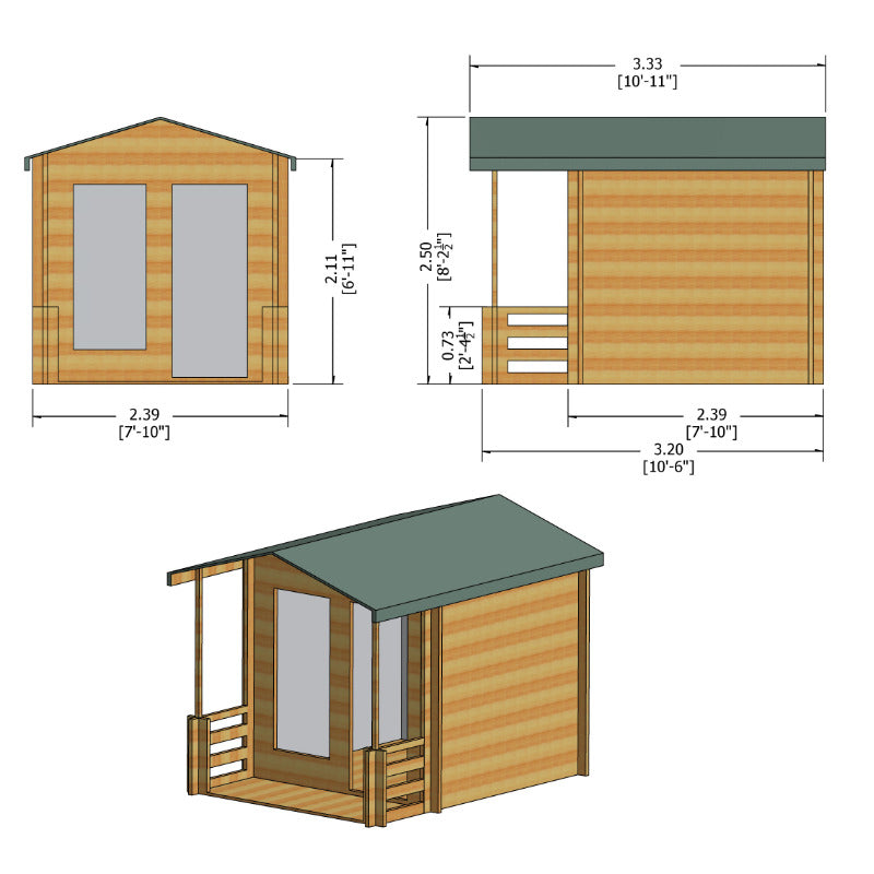 Loxley 2.4m x 2.4m Kingham Log Cabin - 19mm