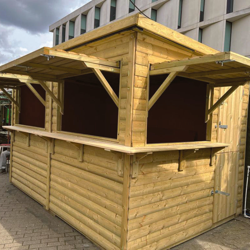 Moorvalley 12' x 8' Deluxe Loglap Triple Service Event Chalet With Barn Door | Sheds.co.uk