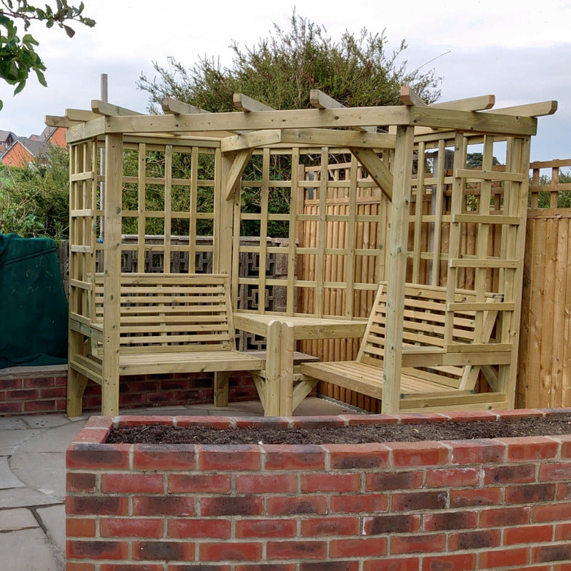 Moorvalley 4 Seater Full Trellis Corner Arbour | Sheds.co.uk
