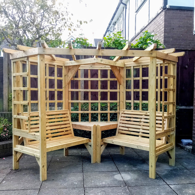 Moorvalley 4 Seater Full Trellis Corner Arbour | Sheds.co.uk