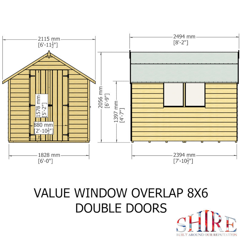 Loxley 6' x 8' Double Door Overlap Apex Shed
