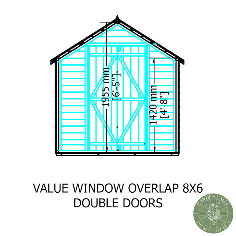 Loxley 6' x 8' Double Door Overlap Apex Shed | Sheds.co.uk