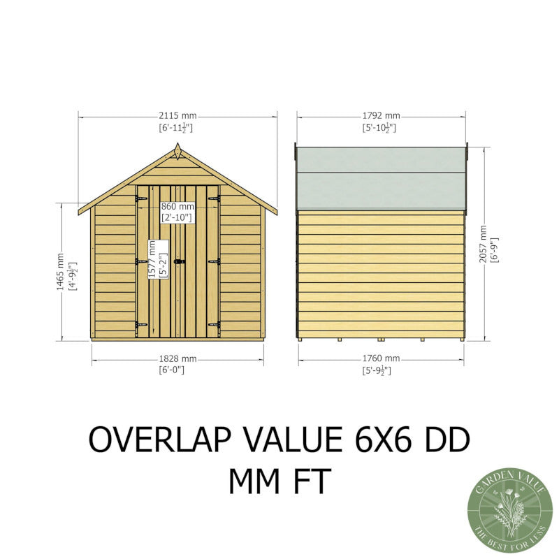 Loxley 6' x 6' Windowless Double Door Overlap Apex Shed | Sheds.co.uk