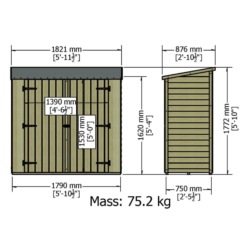 Loxley 6' x 3' Pressure Treated Overlap Double Door Pent Shed | Sheds.co.uk