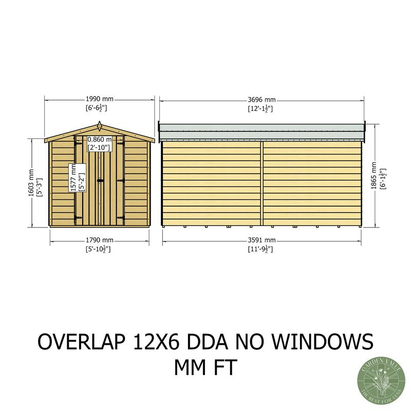 Loxley 6' x 12' Windowless Double Door Overlap Apex Shed