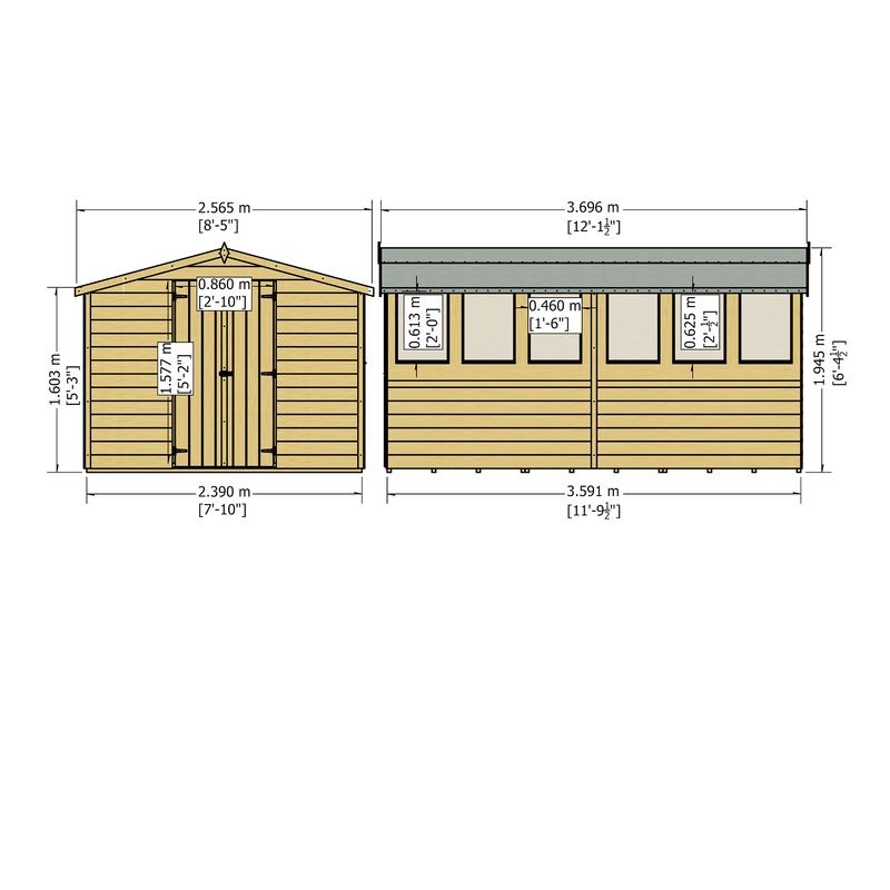 Loxley 8' x 12' Double Door Overlap Apex Shed | Sheds.co.uk