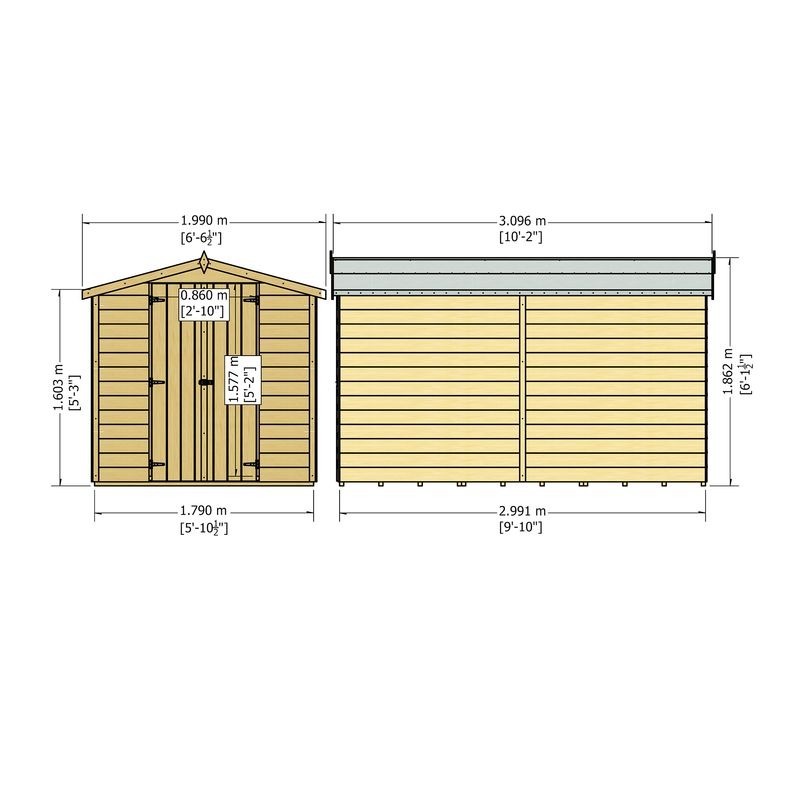 Loxley 6' x 10' Windowless Double Door Overlap Apex Shed