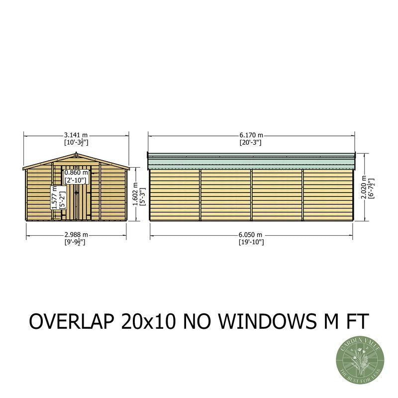 Loxley 10' x 20' Windowless Double Door Overlap Apex Workshop