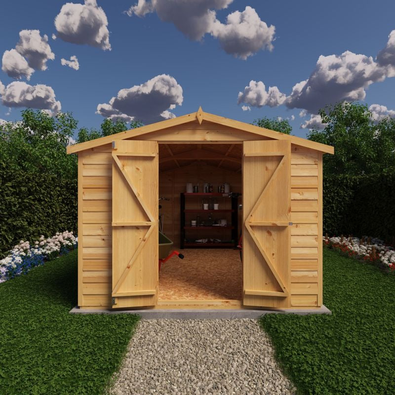 Loxley 8' x 12' Windowless Double Door Overlap Apex Shed | Sheds.co.uk