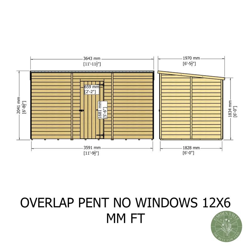 Loxley 12' x 6' Windowless Overlap Pent Shed