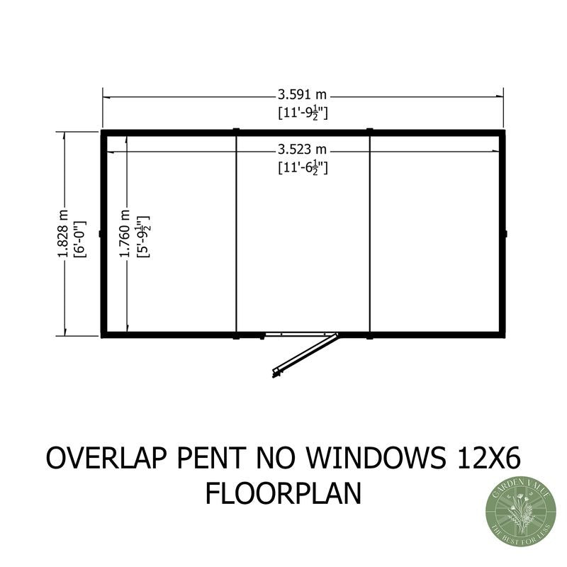 Loxley 12' x 6' Windowless Overlap Pent Shed | Sheds.co.uk