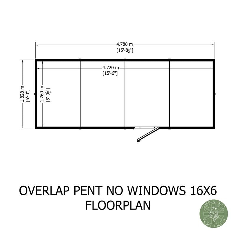 Loxley 16' x 6' Windowless Overlap Pent Shed | Sheds.co.uk