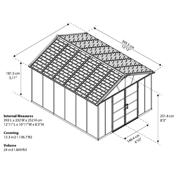 Palram - Canopia 11' x 13' Yukon Dark Grey Shed | Sheds.co.uk