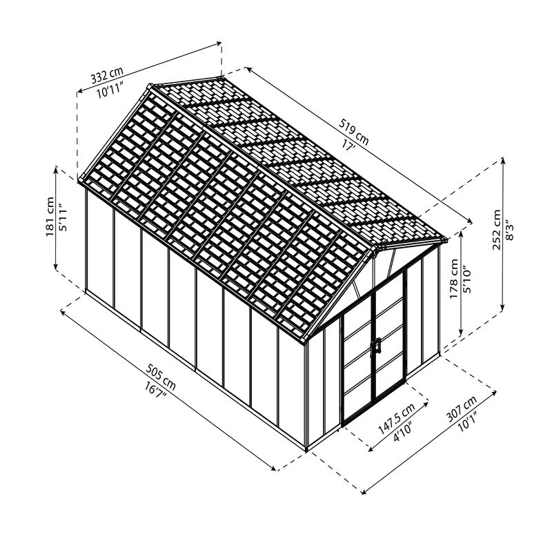 Palram - Canopia 11' x 17' Yukon Dark Grey Shed