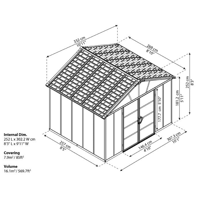 Palram - Canopia 11' x 9' Yukon Dark Grey Shed | Sheds.co.uk