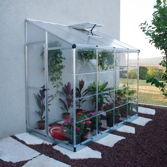 Palram - Canopia 4' x 8' Lean To Silver Polycarbonate Greenhouse | Sheds.co.uk