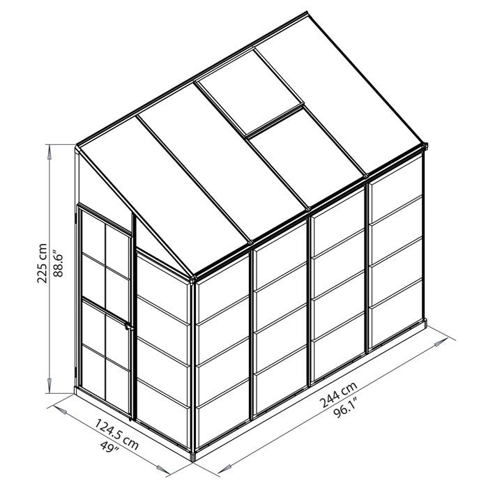 Palram - Canopia 4' x 8' Lean To Silver Polycarbonate Greenhouse | Sheds.co.uk