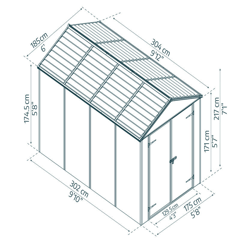 Palram - Canopia 6' x 10' Rubicon Plastic Dark Grey Shed | Sheds.co.uk