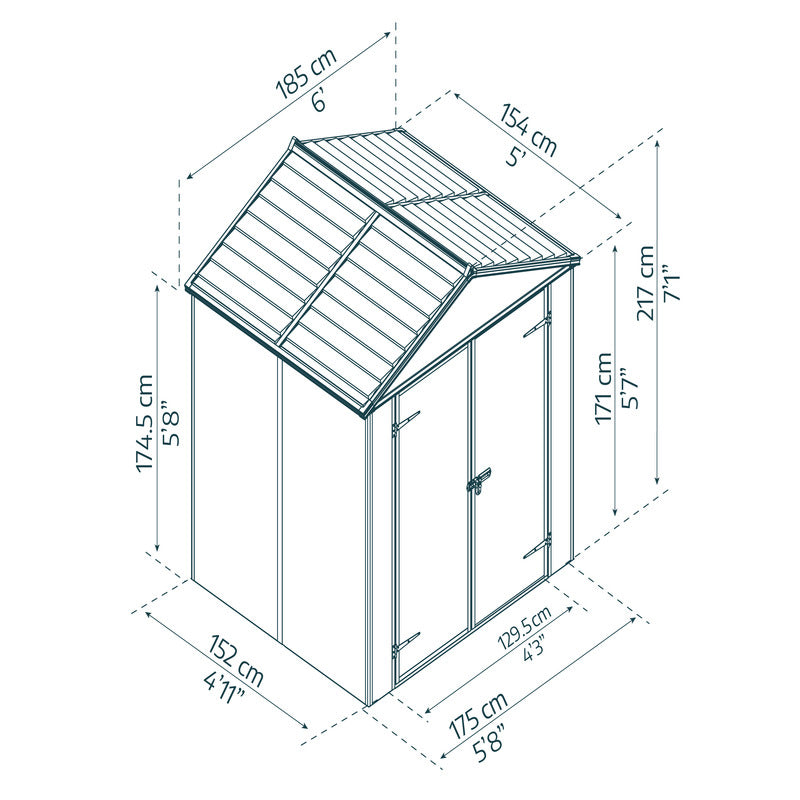 Palram - Canopia 6' x 5' Rubicon Plastic Dark Grey Shed