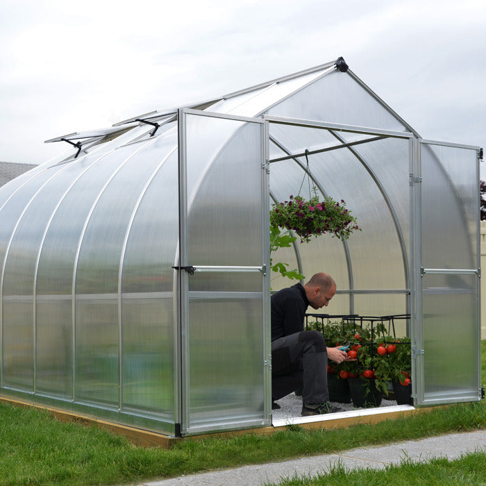 Palram - Canopia 8' x 12' Bella Silver Polycarbonate Greenhouse | Sheds.co.uk