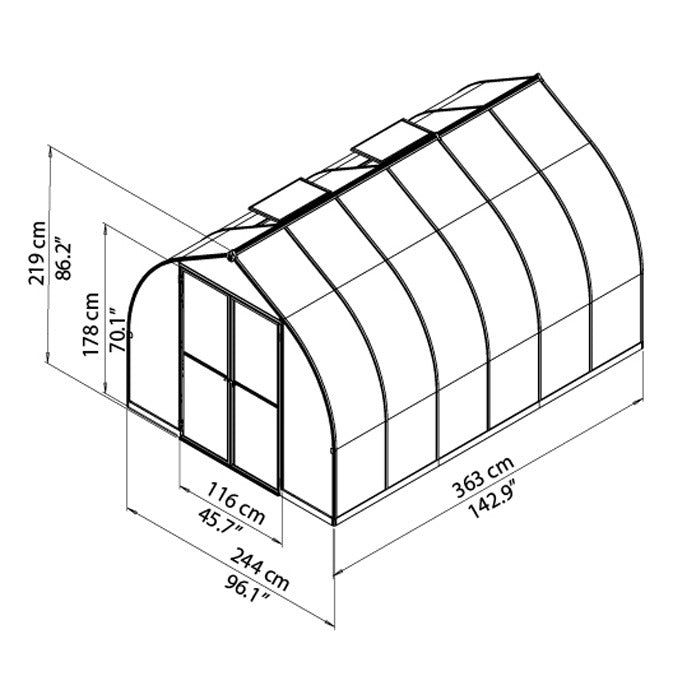 Palram - Canopia 8' x 12' Bella Silver Polycarbonate Greenhouse