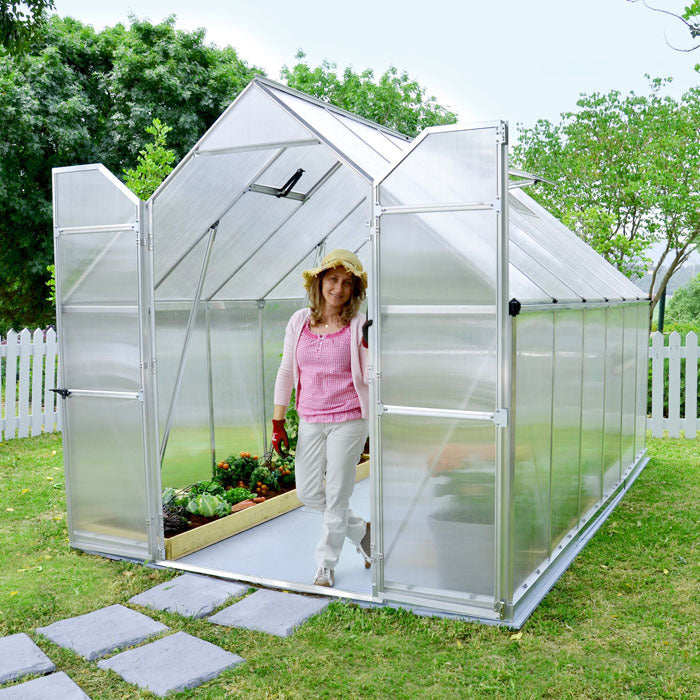 Palram - Canopia 8' x 12' Essence Silver Polycarbonate Greenhouse | Sheds.co.uk