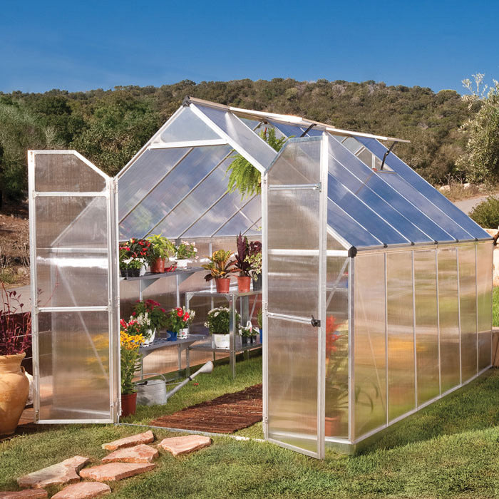 Palram - Canopia 8' x 12' Essence Silver Polycarbonate Greenhouse | Sheds.co.uk