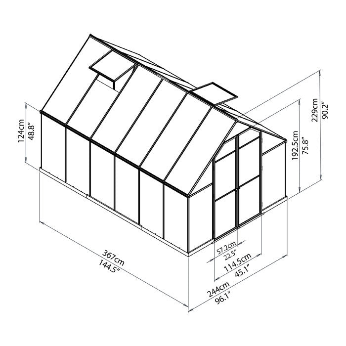 Palram - Canopia 8' x 12' Essence Silver Polycarbonate Greenhouse | Sheds.co.uk