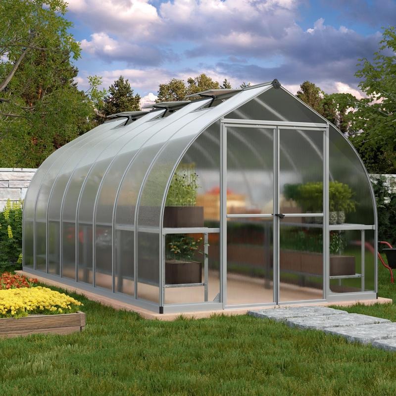 Palram - Canopia 8' x 16' Bella Silver Polycarbonate Greenhouse | Sheds.co.uk