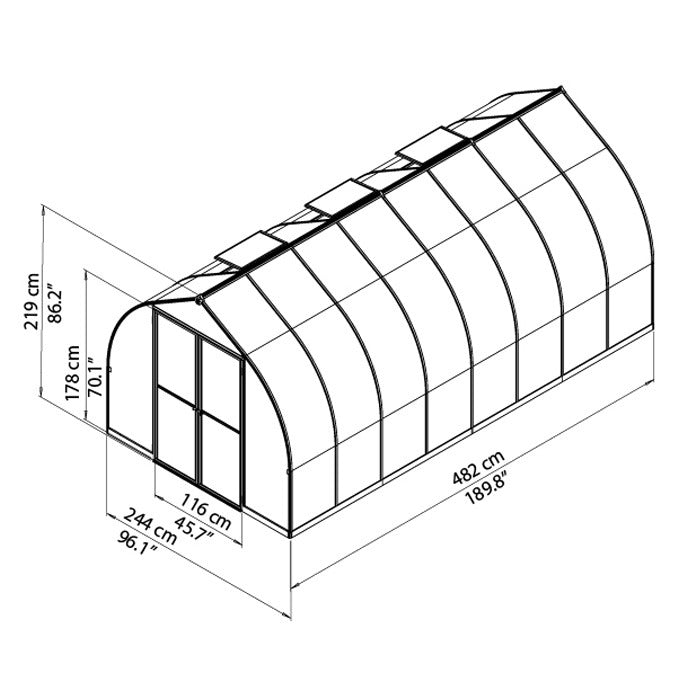Palram - Canopia 8' x 16' Bella Silver Polycarbonate Greenhouse