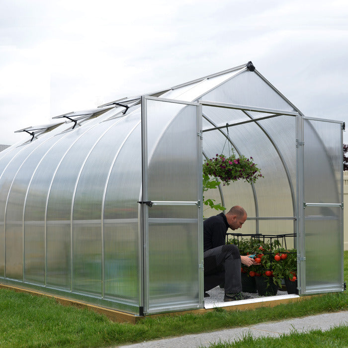 Palram - Canopia 8' x 16' Bella Silver Polycarbonate Greenhouse | Sheds.co.uk