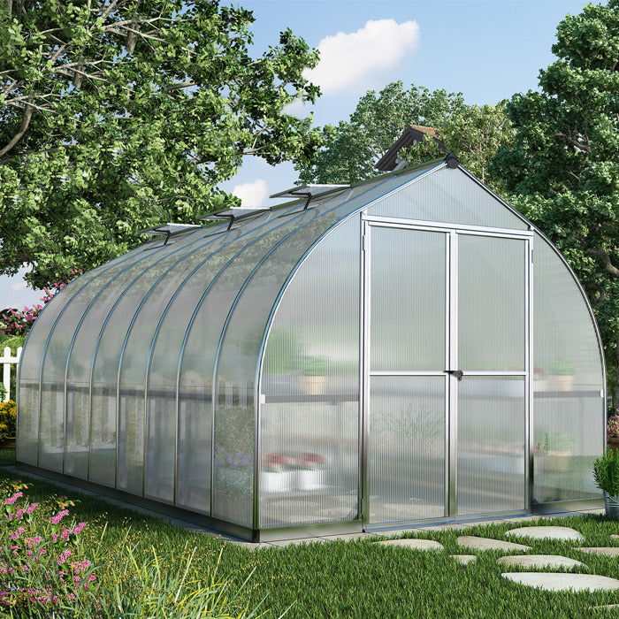 Palram - Canopia 8' x 16' Bella Silver Polycarbonate Greenhouse | Sheds.co.uk