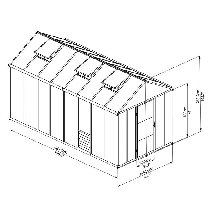Palram - Canopia 8' x 16' Glory Anthracite Polycarbonate Greenhouses | Sheds.co.uk