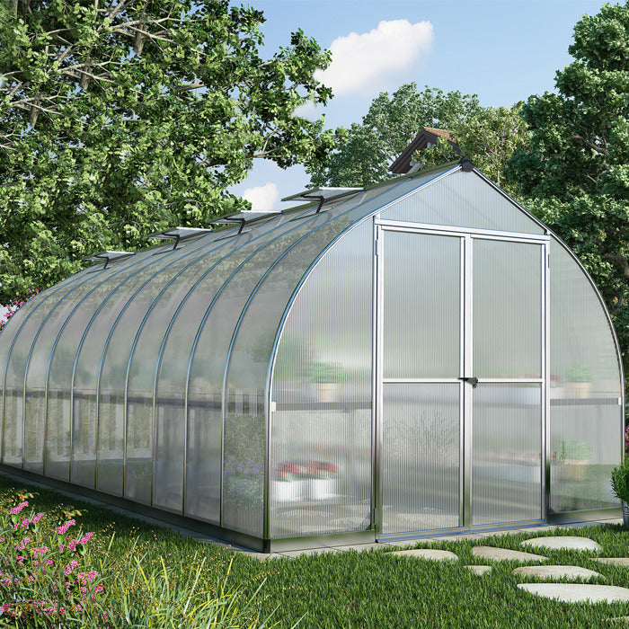Palram - Canopia 8' x 20' Bella Silver Polycarbonate Greenhouse | Sheds.co.uk