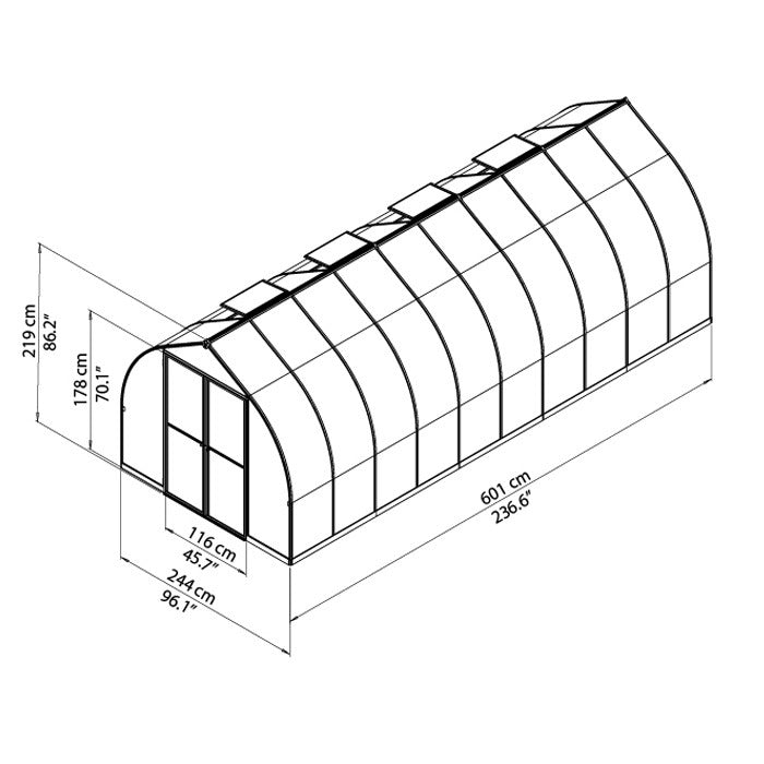 Palram - Canopia 8' x 20' Bella Silver Polycarbonate Greenhouse | Sheds.co.uk