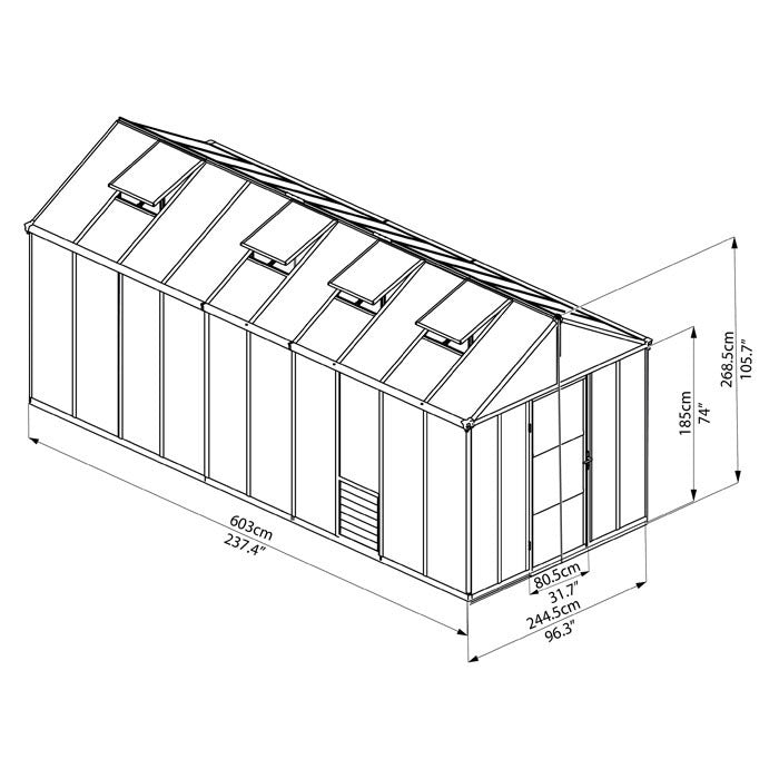 Palram - Canopia 8' x 20' Glory Anthracite Polycarbonate Greenhouses | Sheds.co.uk