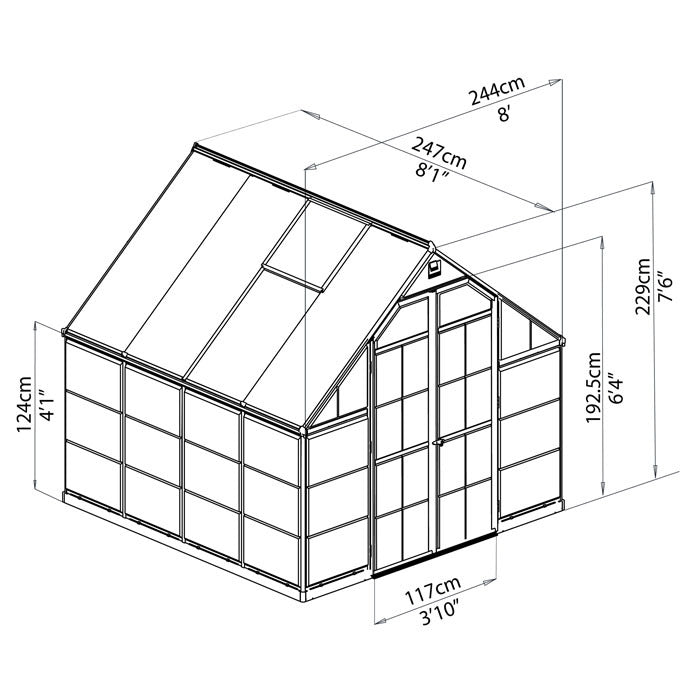Palram - Canopia 8' x 8' Balance Green Polycarbonate Greenhouse | Sheds.co.uk