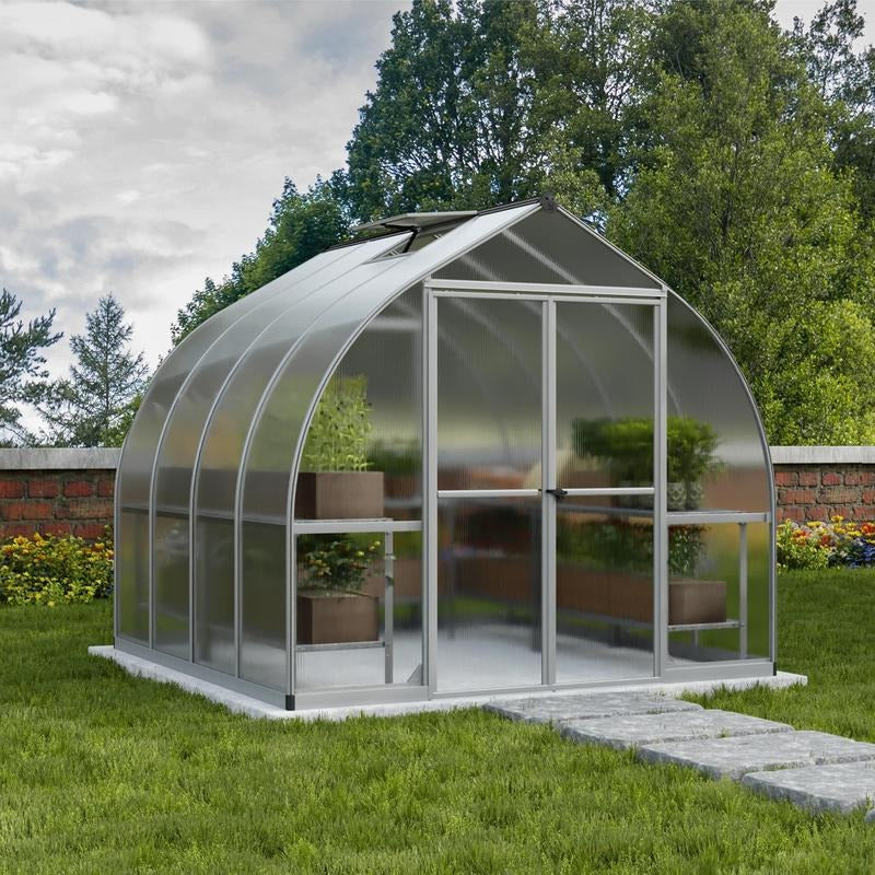 Palram - Canopia 8' x 8' Bella Silver Polycarbonate Greenhouse | Sheds.co.uk