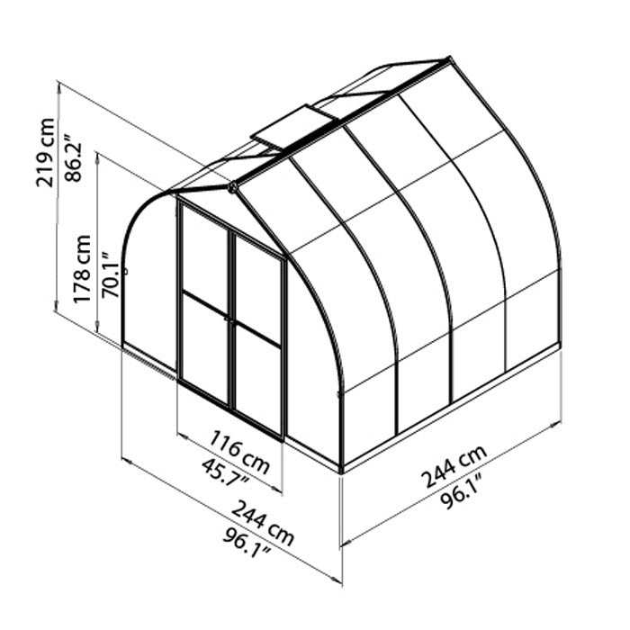 Palram - Canopia 8' x 8' Bella Silver Polycarbonate Greenhouse