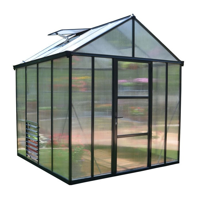Palram - Canopia 8' x 8' Glory Anthracite Polycarbonate Greenhouses | Sheds.co.uk