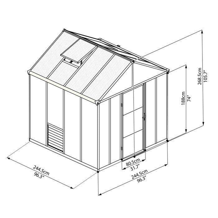 Palram - Canopia 8' x 8' Glory Anthracite Polycarbonate Greenhouses