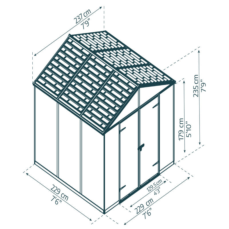Palram - Canopia 8' x 8' Rubicon Plastic Dark Grey Shed