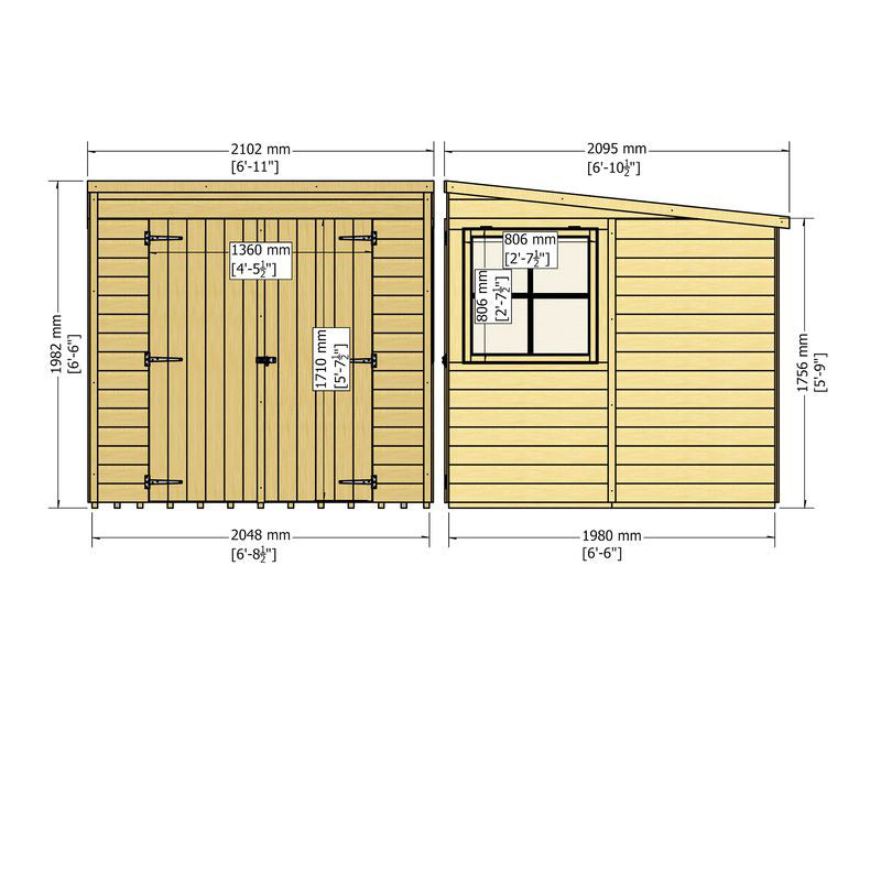Loxley 7' x 7' Double Door Shiplap Pent Shed | Sheds.co.uk