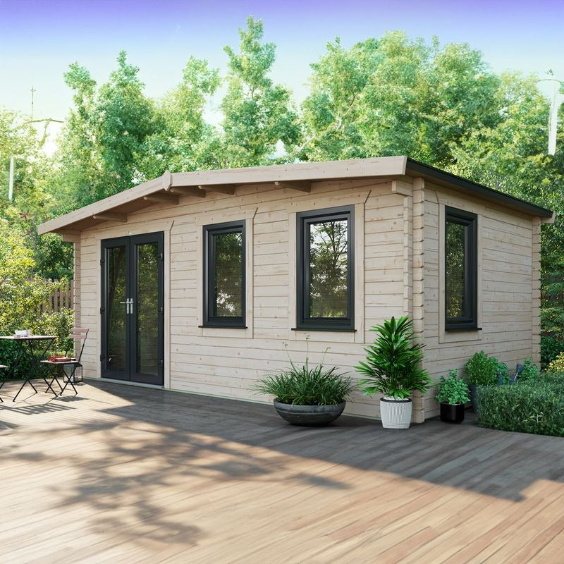 Powersheds 10' x 18' Chalet Log Cabin Home Office - 44mm | Sheds.co.uk